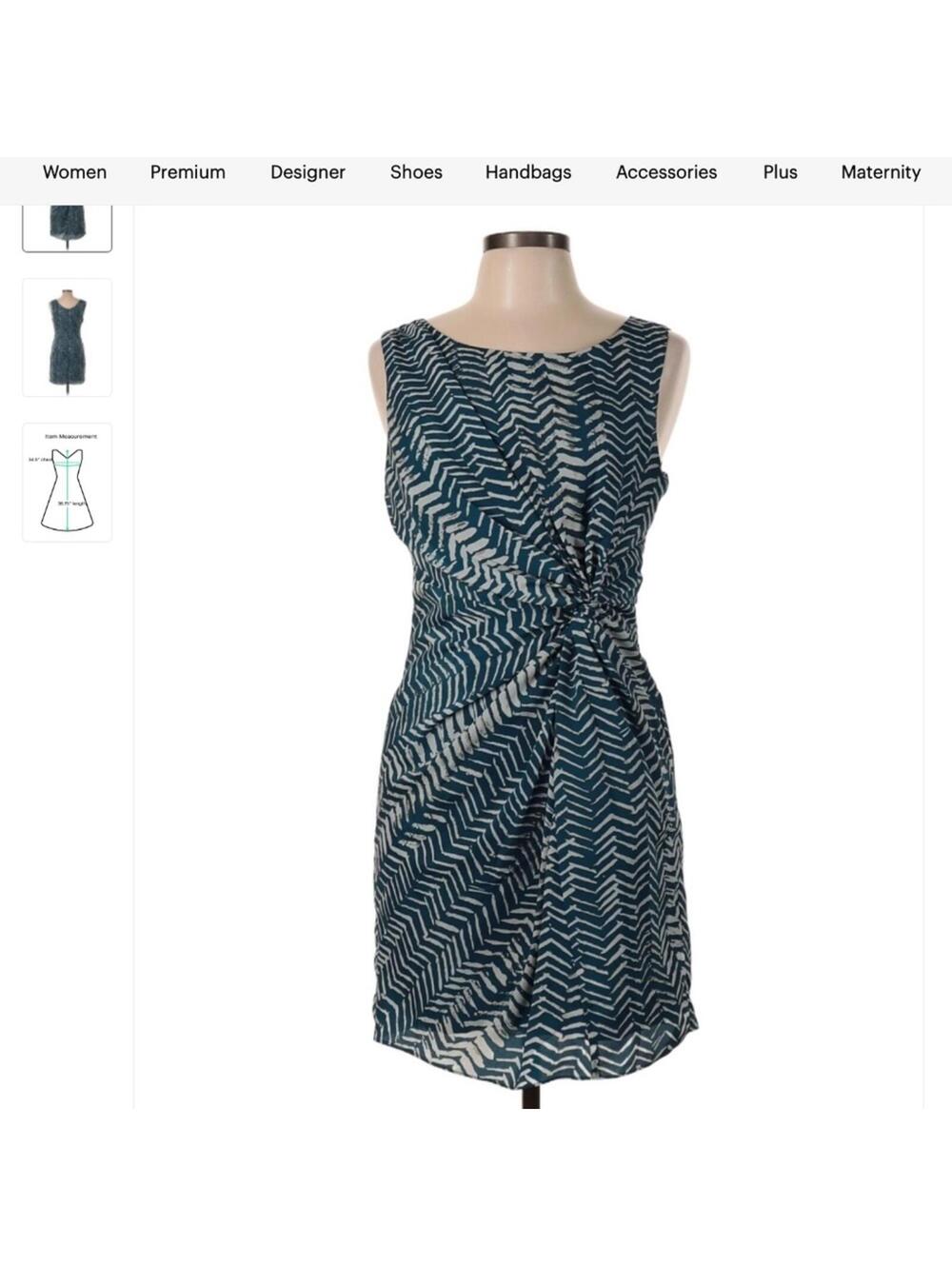 Blue and White Shift Dress with Waist Cinch Detail - Sz Large